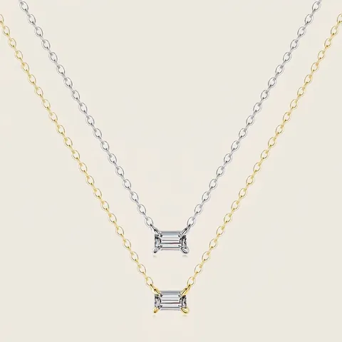Collar Minimalista de Plata de Ley 925 para Mujer Colgante de Circonia Corte Esmeralda Rectangular Cadena de Clavícula Joyería