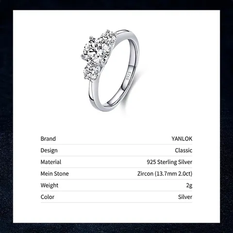 Anello in Argento Sterling 925 Con Zirconia Tre Pietre Elegante Anello Geometrico per Matrimonio Festa Fidanzamento Donna Gioielli