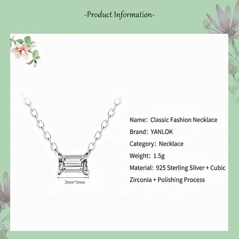 Collar Minimalista de Plata de Ley 925 para Mujer Colgante de Circonia Corte Esmeralda Rectangular Cadena de Clavícula Joyería