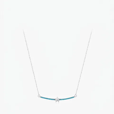 Collar con Colgante de Estrella de Plata de Ley 925 Minimalista Turquesa Azul Incrustado Cadena de Clavícula Joyería para Mujer Regalo
