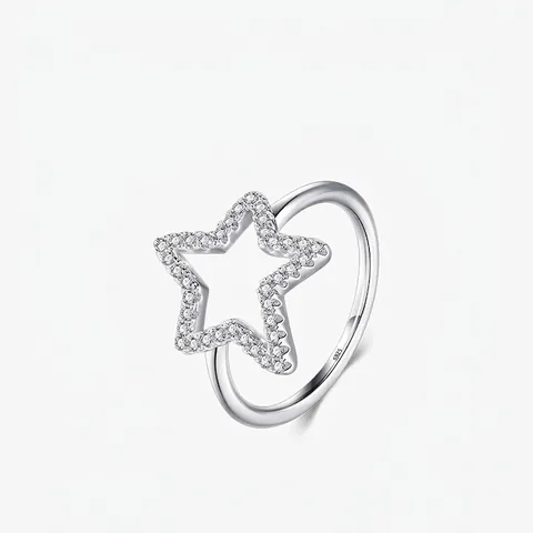 Anello Stella in Argento Sterling S925 per Donna Pavé di Zirconia Pentagramma Cavo Anello Aperto Gioielli di Moda Regalo di Compleanno