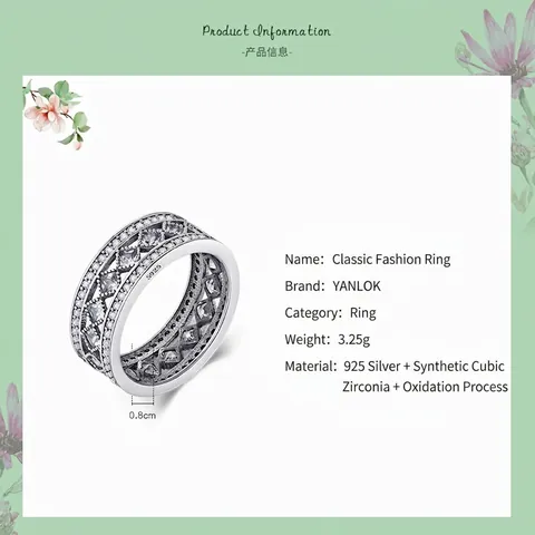 Vintage 925 Sterlingsilber Hohl Geometrischer Ring Damen Pave-Fassung Zirkonia Breiter Ring Modeschmuck Fingerschmuck