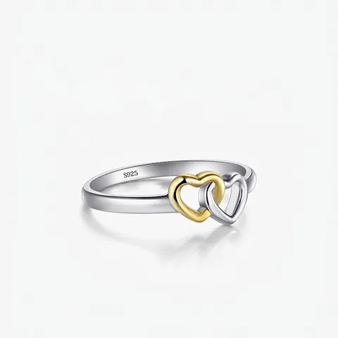 Anello a Cuori Intrecciati in Argento Sterling 925 per Donna Placcato Oro Argento Bicolore Anello Aperto Minimalista Gioielli di Moda Regalo