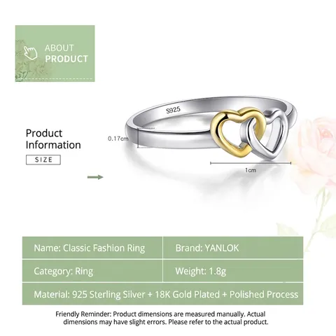 Anello a Cuori Intrecciati in Argento Sterling 925 per Donna Placcato Oro Argento Bicolore Anello Aperto Minimalista Gioielli di Moda Regalo