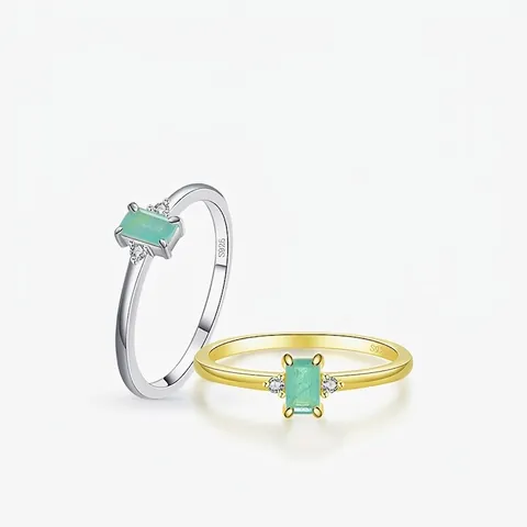 S925 Sterling Silver Paraiba Color Ring For Women Elegant Emerald Cut Green Zirconia Inlaid Fashion Finger Jewelry Gift