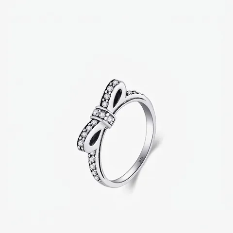 S925 Sterling Zilveren Strik Ring Voor Dames Glinsterende Zirconia Ingelegd Zoete Minimalistische Mode Sieraden Elegante Vlinder Vingerring