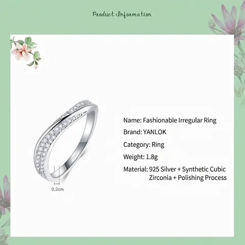 925 Sterling Silver Wavy Irregular Ring For Women Micro Pave Zirconia Minimalist Elegant Fashion Polished Jewelry Finger Ring