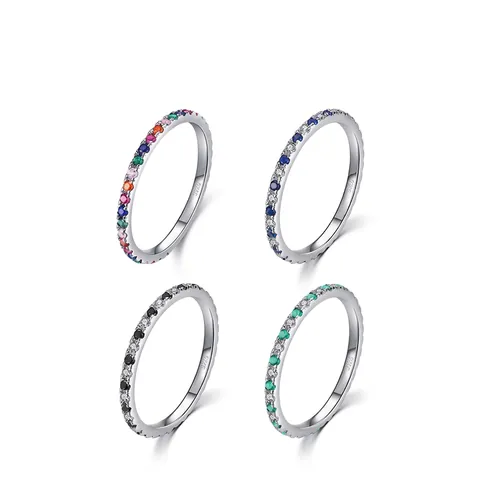 Anillo de Eternidad de Plata de Ley 925 con Circonia para Mujer Anillo de Banda Delgada Apilable con Piedra de Arco Iris Joyería de Moda Regalo