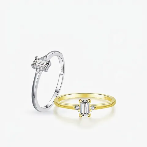 Elegant S925 Sterling Silver Rectangular Zirconia Ring Minimalist Geometric Inlaid Ring For Women Fashion Jewelry Gift