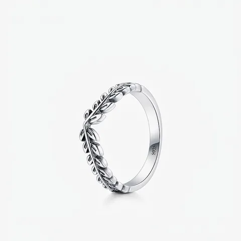 Anello Foglia in Argento Sterling 925 Vintage per Donna Minimalista Ossidato V-Shape Ramo d'Ulivo Anello a Fascia Gioielli