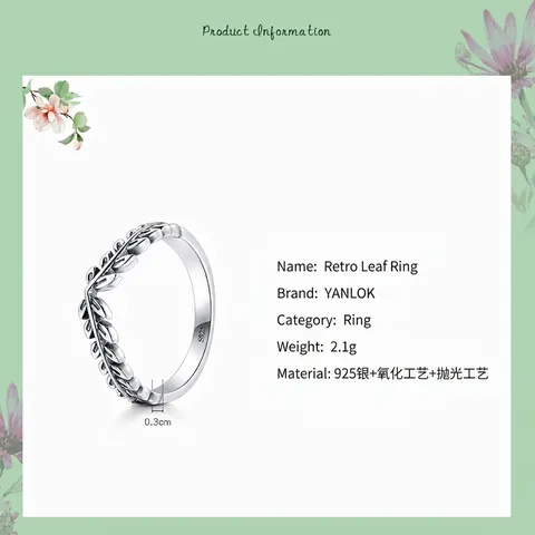 Anello Foglia in Argento Sterling 925 Vintage per Donna Minimalista Ossidato V-Shape Ramo d'Ulivo Anello a Fascia Gioielli
