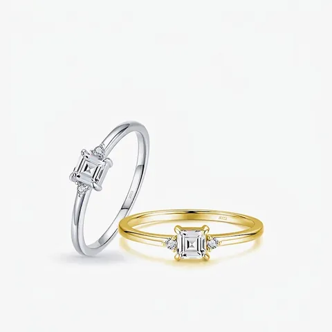 Anello in Argento Sterling 925 con Zirconia Quadrata Minimalista Stile Dolce Fresco Anello Geometrico per Donna Gioielli Placcati Oro Argento