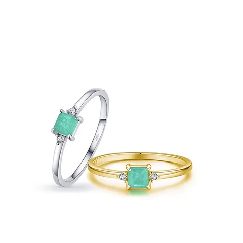 925 Sterling Silver Square Green Zirconia Ring Paraiba Style Emerald Cut Simulated Gemstone Fashion Ring For Women Jewelry