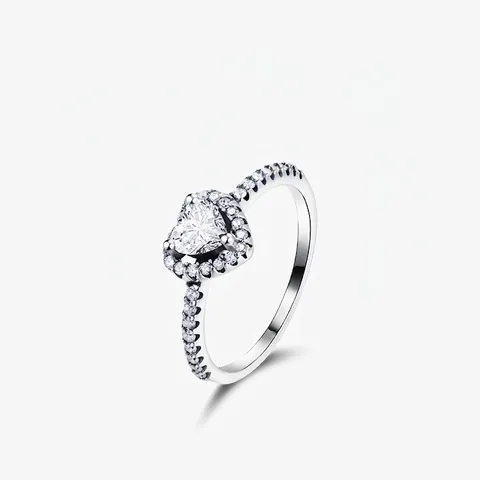 Elegante Anillo Halo de Circonia en Forma de Corazón de Plata de Ley 925 Para Mujer Lujoso Anello de Circonia Cúbica Micro Pavé