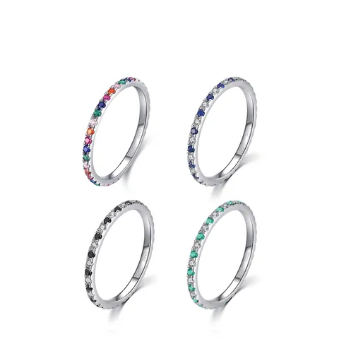 925 Sterling Silver Zirconia Eternity Ring For Women Minimalist Rainbow Stone Stackable Thin Band Ring Fashion Jewelry Gift