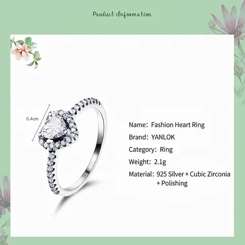 Elegante Anillo Halo de Circonia en Forma de Corazón de Plata de Ley 925 Para Mujer Lujoso Anello de Circonia Cúbica Micro Pavé