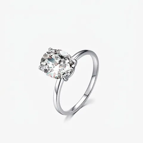925 Sterling Silver Oval Zirconia Ring For Women Luxury Geometric Four-Prong Setting Sparkly Fashion Finger Ring Jewelry Gift