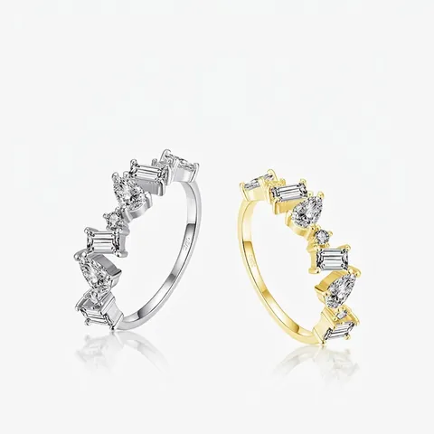 Anello in Argento Sterling 925 a Onda Irregolare con Strass per Donna Placcato Oro Argento Anello a Fascia Geometrica Gioielli