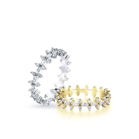 Anillo de Flor de Plata de Ley 925 de Lujo Diseño Original Elegante Anillo de Dedo Incrustado de Circonia Marquise para Mujer Joyería