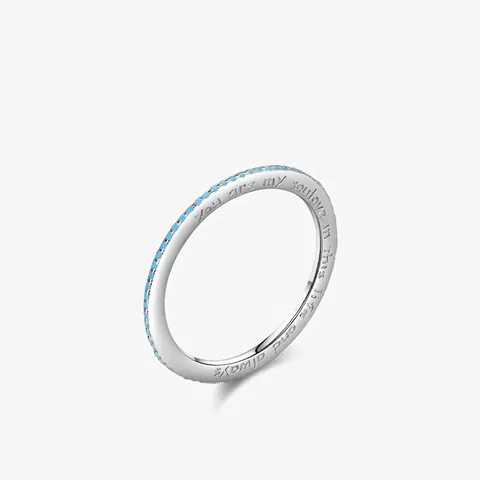 S925 Sterling Silver Turquoise Ring Narrow Band With Engraved Text Minimalist Fashion Finger Jewelry For Women Soullove Gift