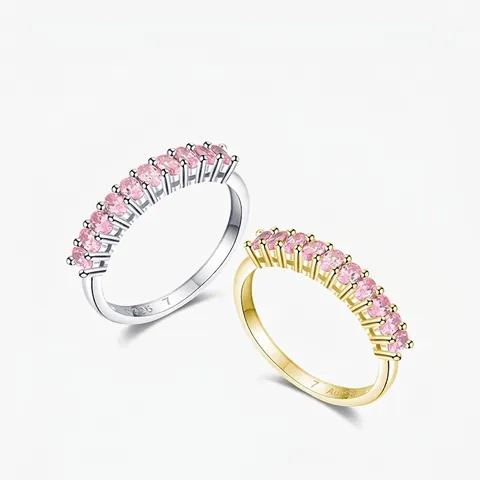 Anello Eternity in Argento Sterling 925 con Zirconia Rosa per Donna Minimalista Pave Placcato Oro Argento Anello Dito