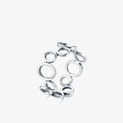 Anillo de Plata de Ley 925 para Mujer Minimalista Geométrico Círculos Calados Entrelazados Joyería de Moda Accesorio de Anillo