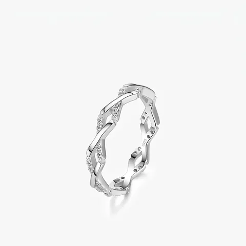 925 Sterling Silver Rhombus Ring For Women Minimalist Micro Pave Zirconia Intertwined Woven Geometric Band Fashion Jewelry Gift