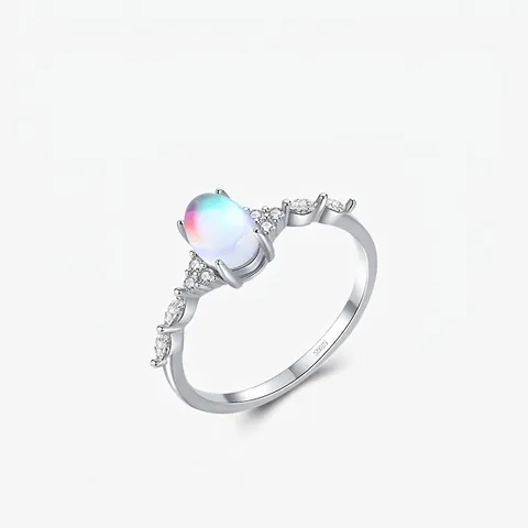 S925 Sterlingsilber Mondstein Ring Für Damen Vintage Luxuriös Geometrisch Eingelegt Zirkonia Eleganter Fingerring Schmuck Geschenk