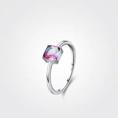 Eleganter 925 Sterlingsilber Quadratischer Turmalin Ring Mit Farbverlauf Für Damen Minimalistischer Geometrischer Schmuck
