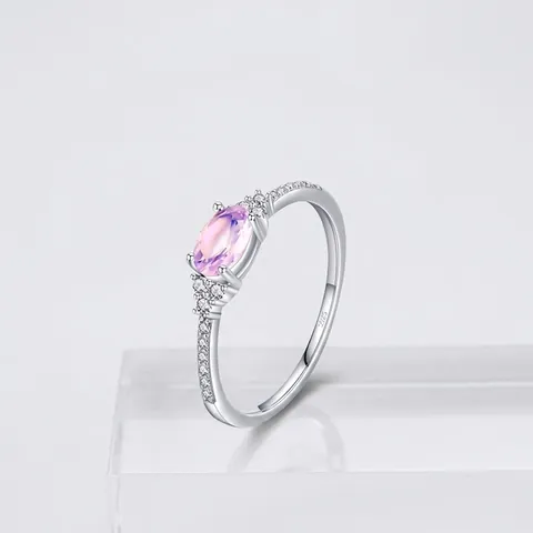 Anillo de Plata de Ley 925 para Mujer Circonia Rosa Ovalada Micro Pavé Diamantes de Imitación Elegante Joyería Regalo