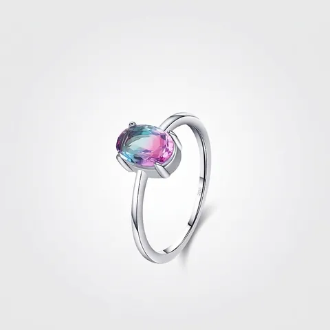 925 Sterlingsilber Farbverlauf Zirkonia Ring Für Damen Paraiba Stil Ovaler Turmalin Look Mode Minimalismus Schmuck Geschenk