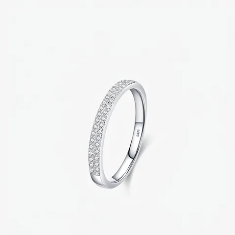 Anillo de Plata de Ley 925 con Doble Fila de Diamantes de Imitación para Mujer Minimalista Elegante Micro Pave Boda Joyería