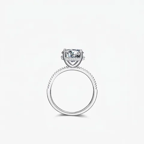 Luxury 925 Sterling Silver Cubic Zirconia Ring For Women Round Cut Halo Pave Setting Engagement Wedding Finger Ring