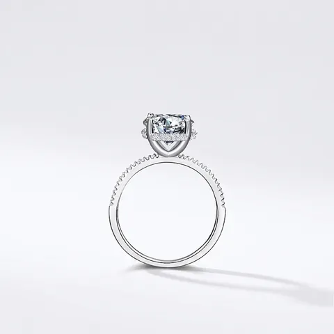 Lussuoso Anello in Argento Sterling 925 con Zirconia per Donna Taglio Rotondo Halo Pave Fidanzamento Matrimonio Anello