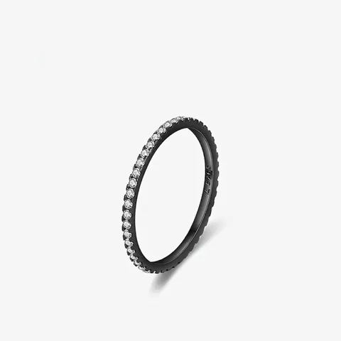 925 Sterlingsilber Schwarz Gunmetal Pave-Strass Ring Für Damen Herren Minimalistisch Stapelbares Band Schmuck US Größe 5-9
