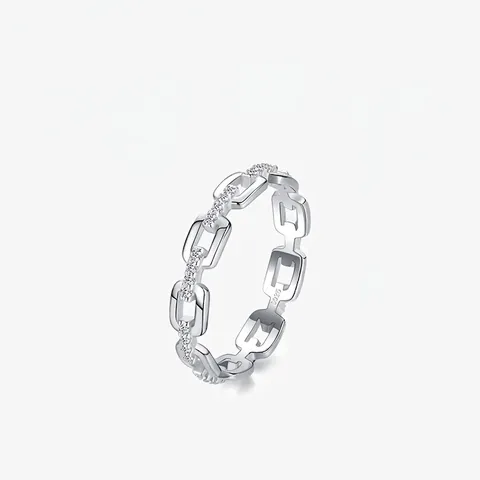 Anello a Catena in Argento Sterling 925 Con Zirconia per Donna Anello a Fascia Geometrico Minimalista Con Zirconia Regalo Gioielli