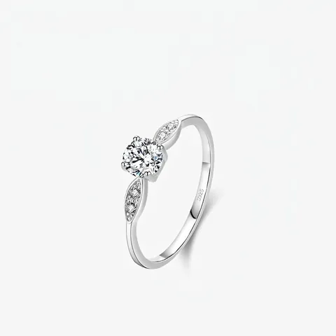 925 Sterlingsilber Ring Für Damen Zirkonia Blatt Runder Stein Ring Mode Leichter Luxus Schmuck Fingerring Zubehör