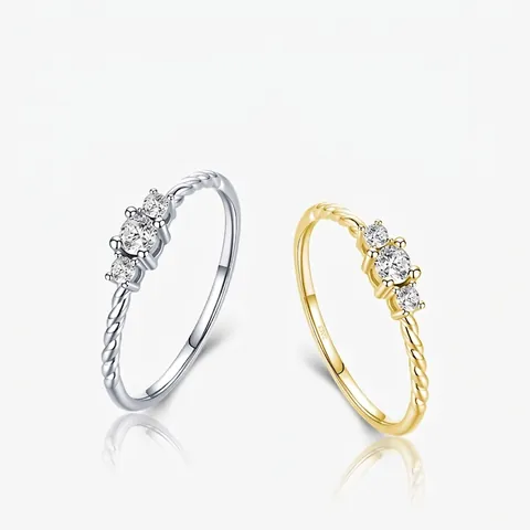 Anello in Argento Sterling 925 con Tre Pietre per Donna Fascia a Corda Intrecciata con Zirconia Intarsiata Anello Minimalista Regalo di Gioielli