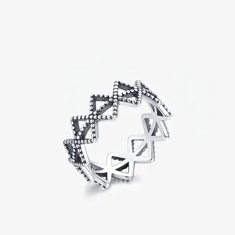 Retro 925 Sterling Zilver Geometrische Holle Ring Voor Vrouwen Vintage Gepersonaliseerde Zigzag Golf Ring Met Milgrain Rand Sieraden