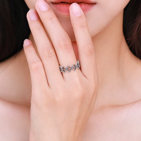 Retro 925 Sterling Zilver Geometrische Holle Ring Voor Vrouwen Vintage Gepersonaliseerde Zigzag Golf Ring Met Milgrain Rand Sieraden