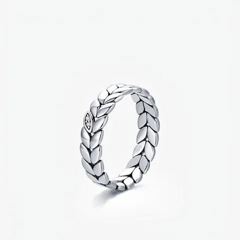 925 Sterling Silver Leaf Ring For Women Vintage Distressed Wheat Ear Rhinestone Inlaid Fashion Niche Band Ring Jewelry Gift