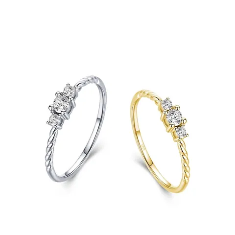Bague en Argent Sterling 925 Trois Pierres pour Femme Anneau Torsadé avec Zirconia Incrusté Bague Minimaliste Bijoux de Mode Cadeau