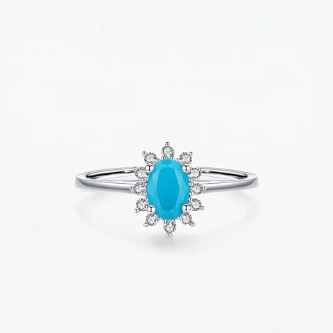 925 Sterlingsilber Türkis Ring Vintage Sonnenblumen Halo Design Eingelegt Strass Elegant Jubiläumsschmuck Fingerring Für Damen