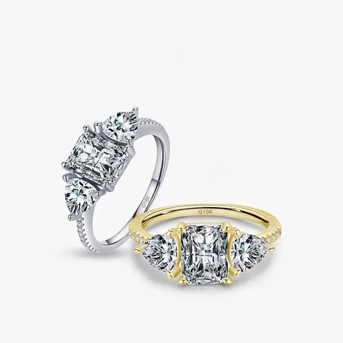 Anello a Tre Pietre in Argento Sterling 925 Con Zirconia a Taglio Smeraldo per Donna Gioielli di Lusso per Matrimonio e Fidanzamento