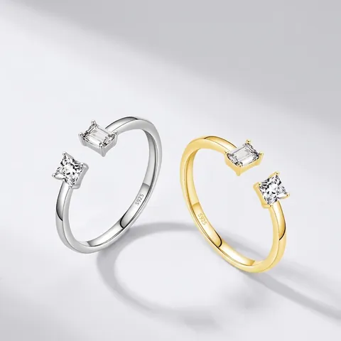 925 Sterling Silver Zirconia Open Adjustable Ring For Women Minimalist Geometric Gold Silver Plated Fashion Jewelry Gift
