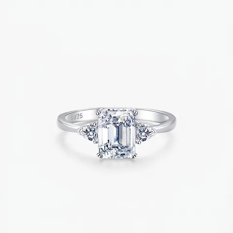 Emerald Cut Three Stone 925 Sterling Silver Ring For Women Sparkling Zircon Vintage Engagement Promise Jewelry
