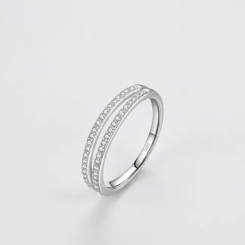 925 Sterling Zilver Dubbele Laag Strass Ring Voor Vrouwen Minimalistisch Sierlijk Verstelbare Vingerring Mode Sieraden Cadeau