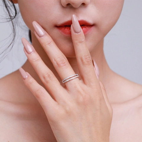 925 Sterling Zilver Dubbele Laag Strass Ring Voor Vrouwen Minimalistisch Sierlijk Verstelbare Vingerring Mode Sieraden Cadeau