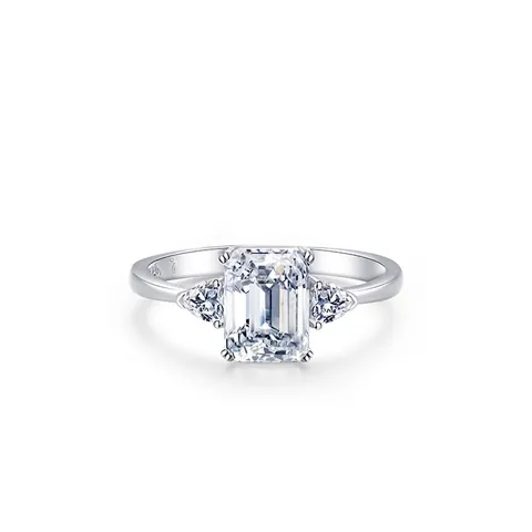 Emerald Cut Three Stone 925 Sterling Silver Ring For Women Sparkling Zircon Vintage Engagement Promise Jewelry