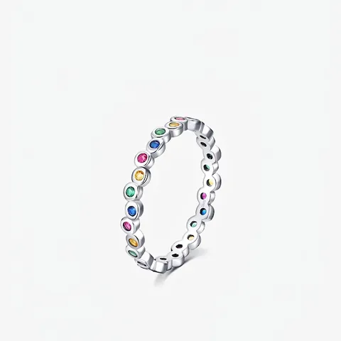 S925 Sterlingsilber Regenbogen Ring Für Damen Bunter Zirkonia Eternity Band Dünner Stapelbarer Minimalistischer Mode Schmuck Fingerring